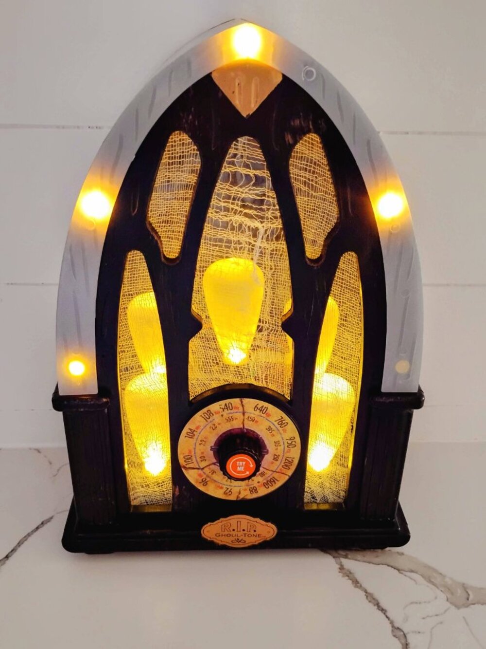 GEMMY R.I.P Ghoul Tone Haunted Radio LIGHTED TALKING Musical Halloween Decor